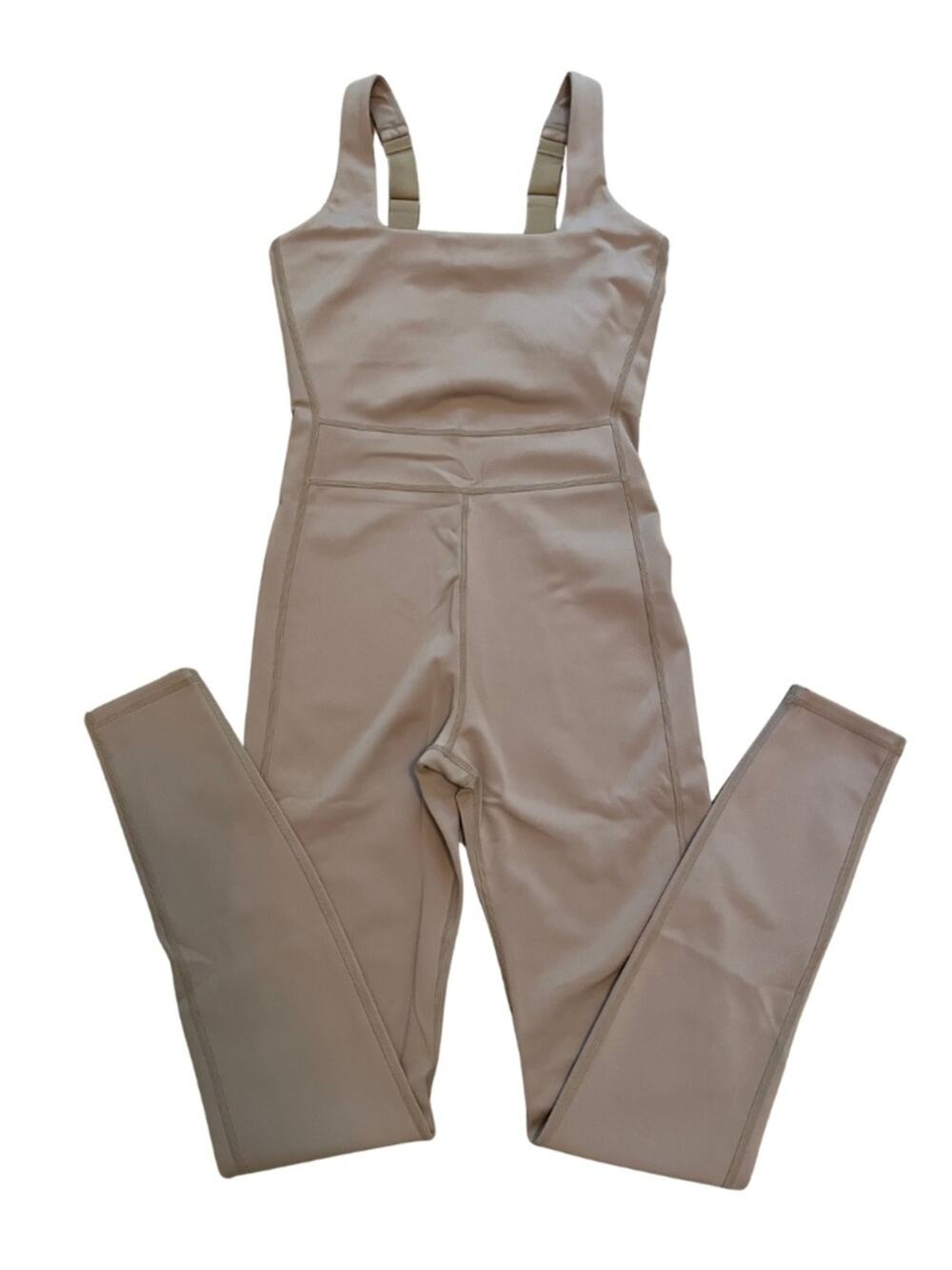 Girlfriend Collective Tan/Cream Jumpsuit Lux Paneled Unitard Women L #6192-WS-LG